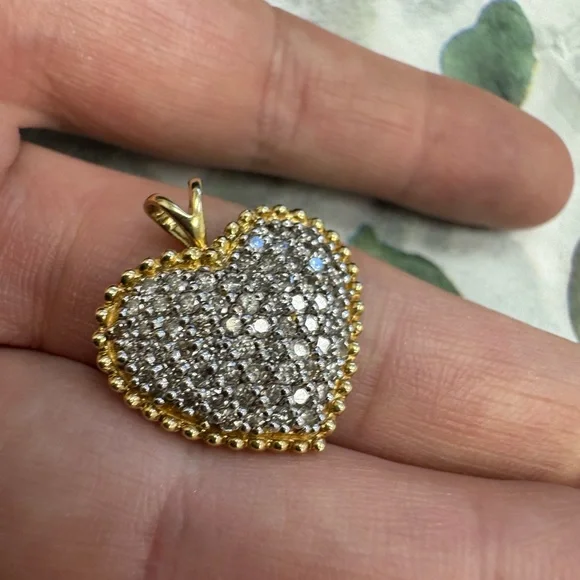 14K yellow gold and diamonds pavè heart necklace 3.9g - Picture 13 of 15